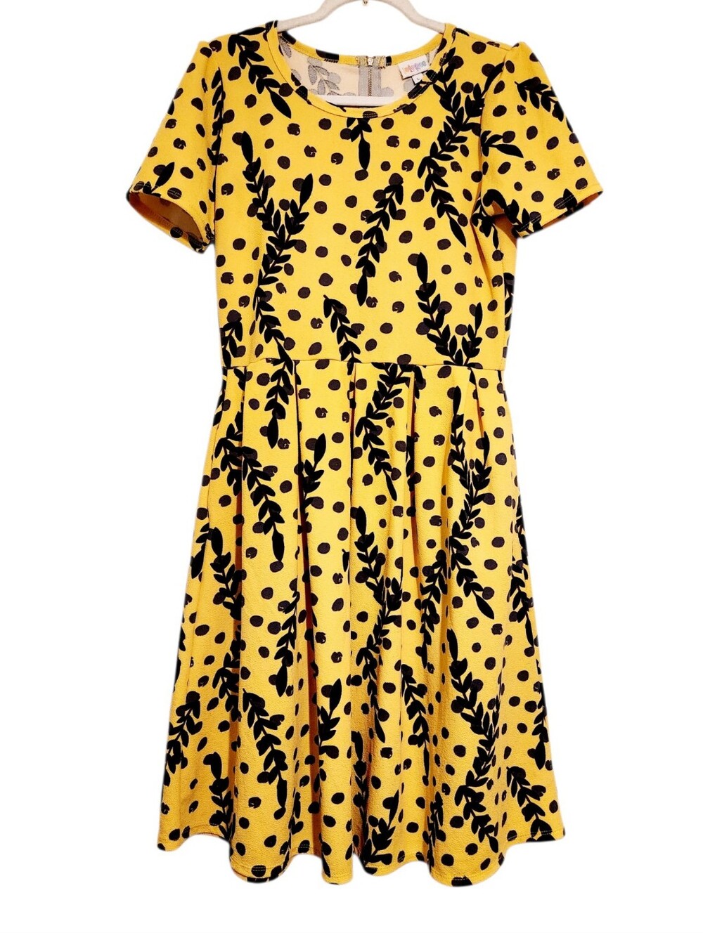 Lularoe | Women's Yellow Floral Printed Amelia Fit & Flare Dress (Size Large)